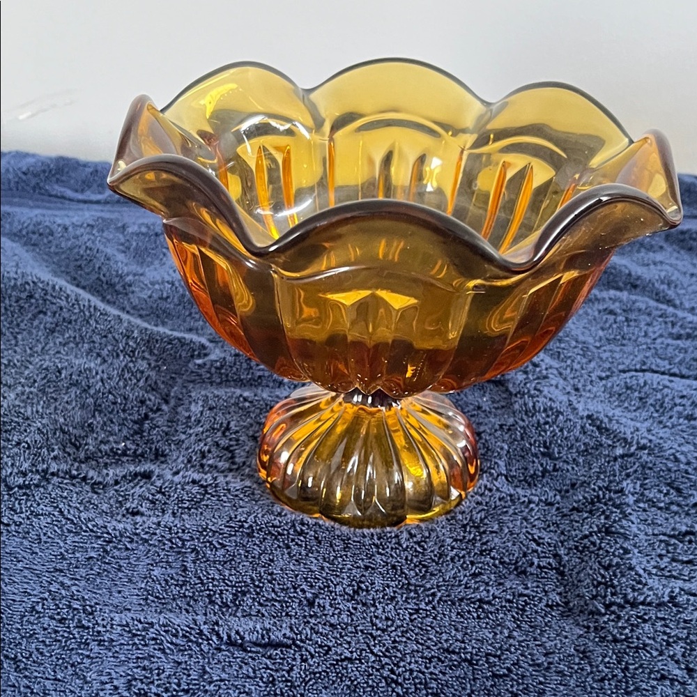 Amber Glass Pedestal Bowl